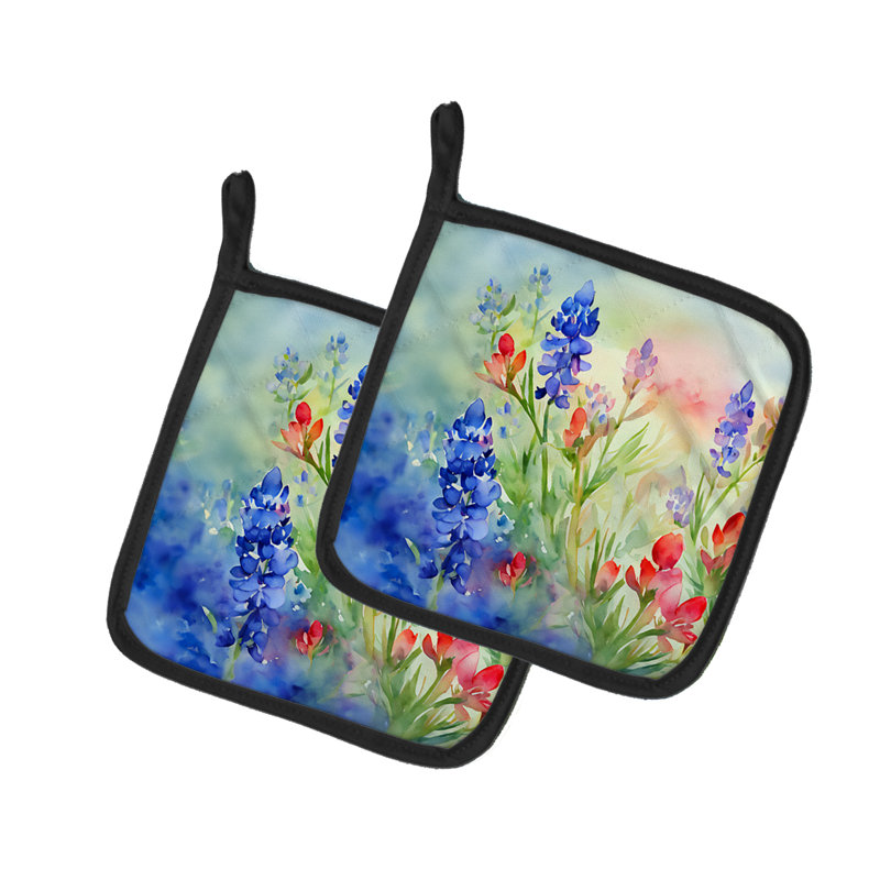 Texas Bluebonnets en aquarelle, paire de poignées