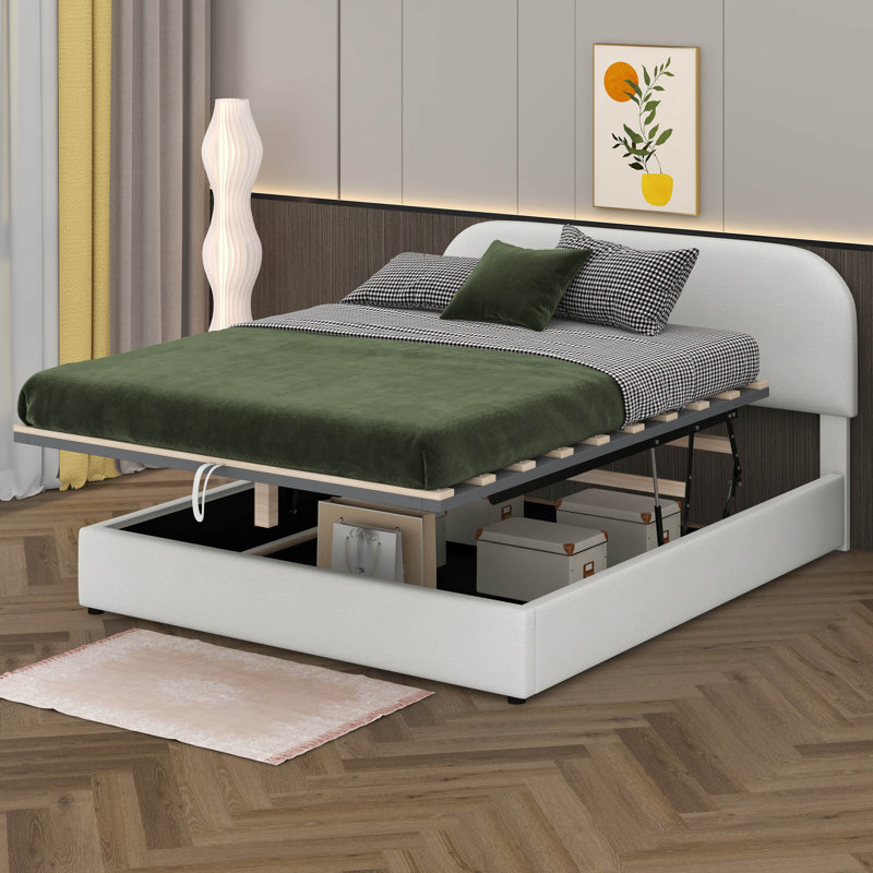 Lit plateforme tapissier Teddy, Blanc, Grand