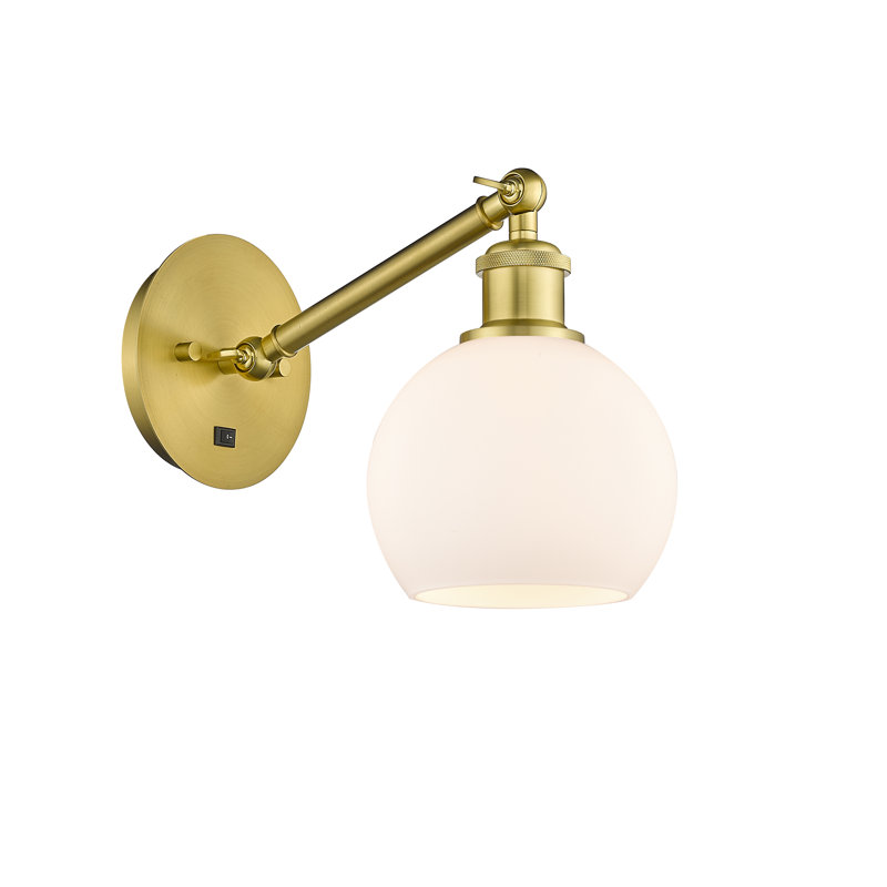 Shauna Armed Sconce, Matte White, Incandescent, Satin Gold