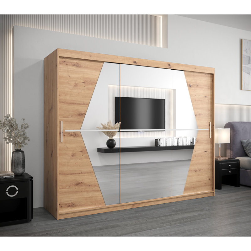 Akeesha 3 Door Manufactured Wood Wardrobe, Oak Artisan