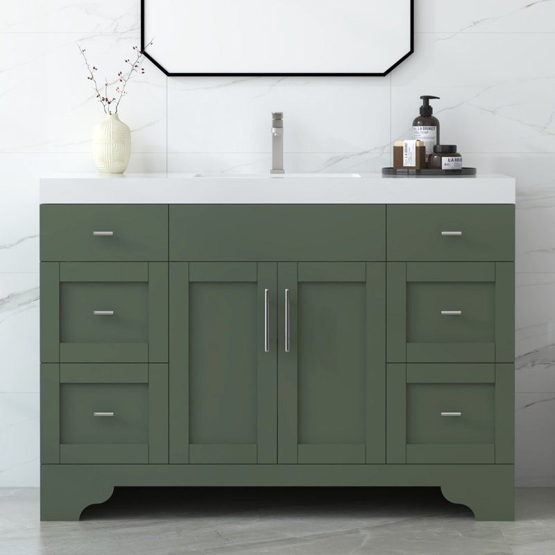 Aurilla 48 in. Single Sink Freestanding Bath Vanity in Forest Green with White Carrara Quartz Top, Forest Green