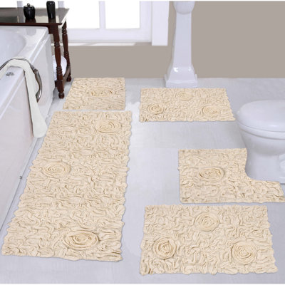 Multiple 100% Cotton Floral Design Bath Rugs (Set of 5)