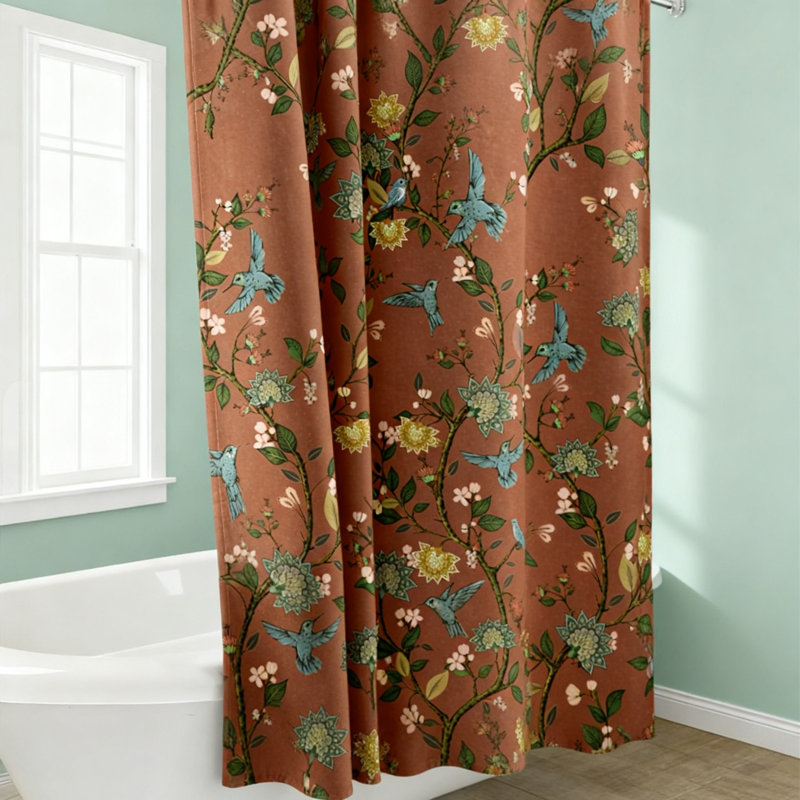 Rideau de douche Floral Boho, rideaux de douche en lin rétro Anthropologie pour salle de bain, (terre cuite)