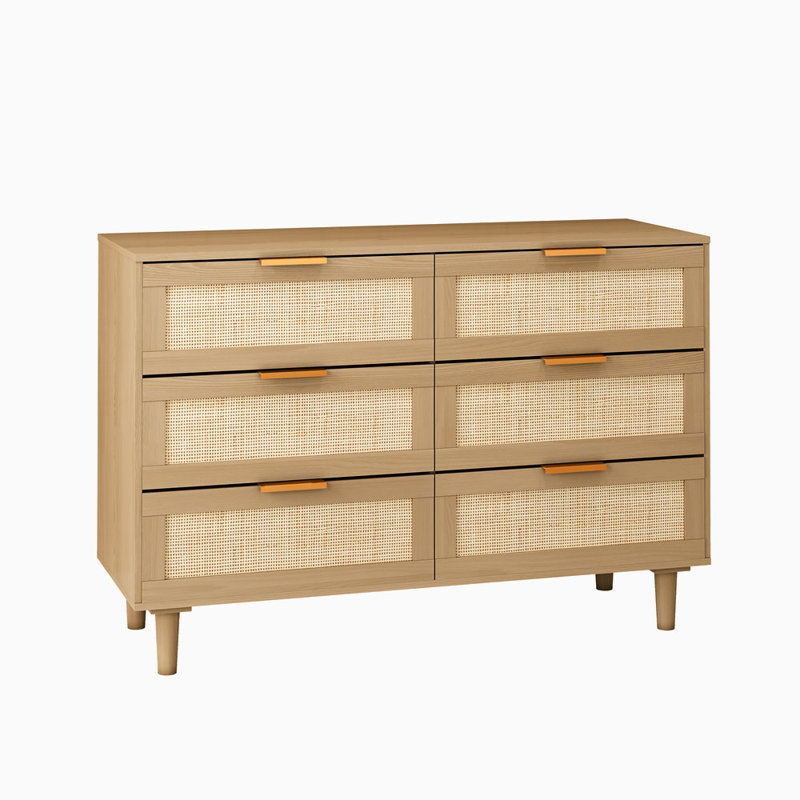 6 drawers Rattan dresser Rattan Drawer, Bedroom,Living Room, Gold, Natural