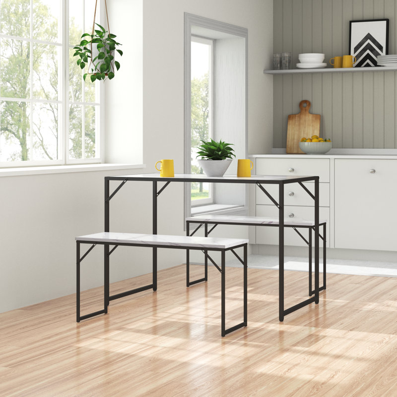 Rehobeth 4 - Person Trestle Dining Set, White, White/Black