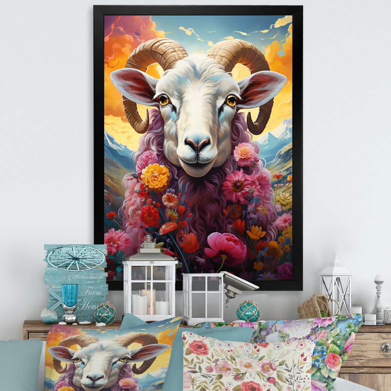 " Pink Sheep Enchanted Ewes ", Black Picture Framed, 44" H x 34" W x 1.5" D
