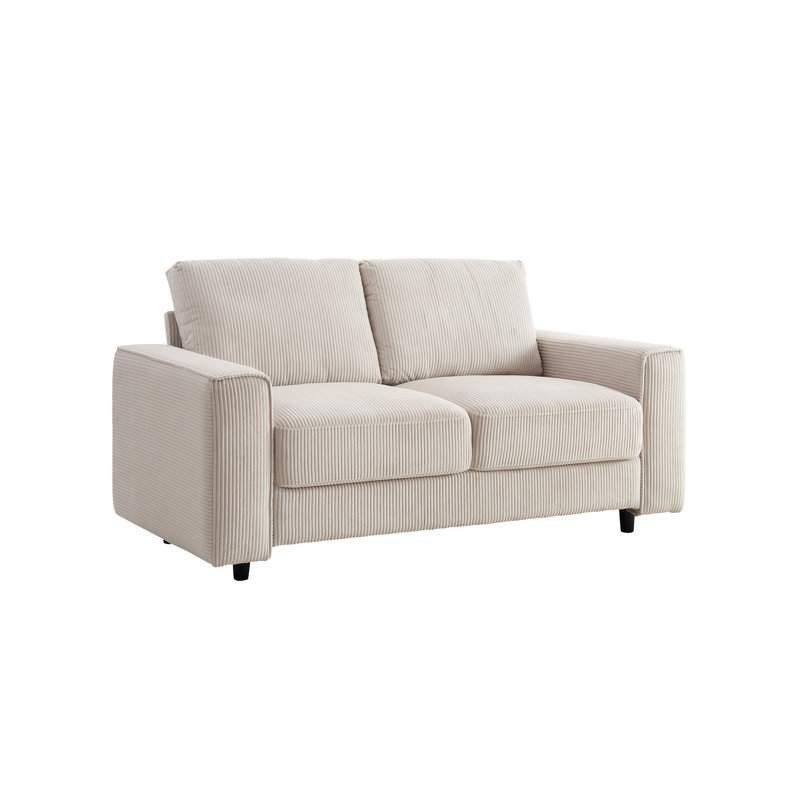 Velours côtelé beige à 2 places, doux et confortable, structure, effet visuel épuré, tissu confortable, esthétique minimaliste, pieds noirs, pratique pour divers bureaux à domicile