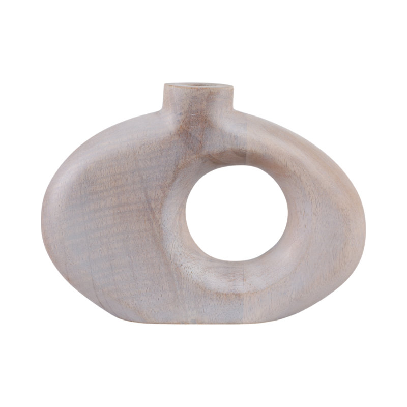 Decorative Mango Wood Table Vase for Home Decor Accent - Modern Cutout Flower Vase for Living Room, Office and Entryway Display