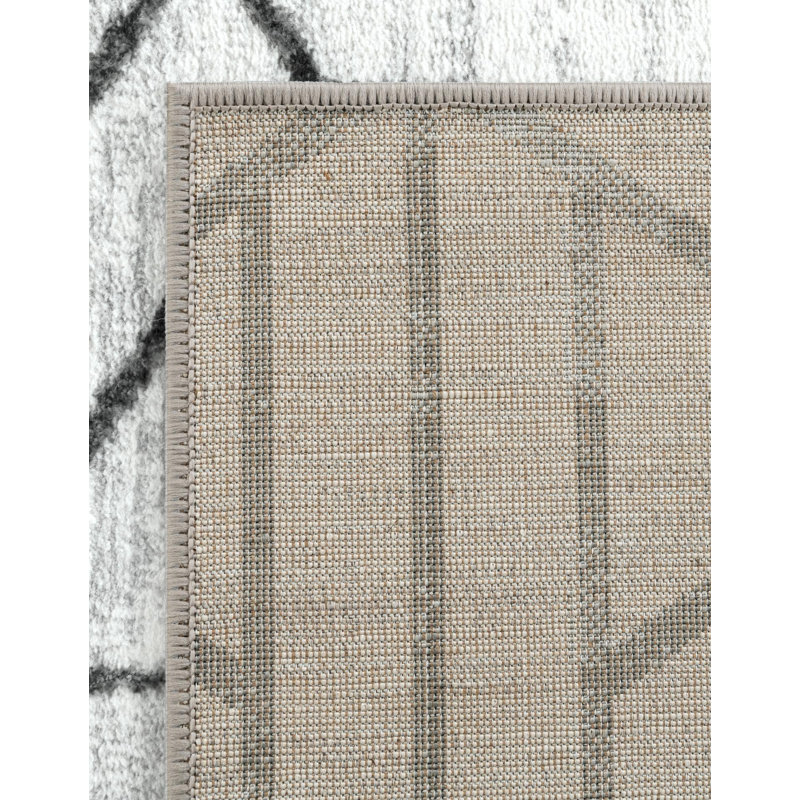 Rochele Geometric Polyester Ivory/Gray Area Rug, Rectangle 7'10" x 11'