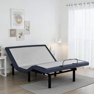 King Adjustable Bed, Head And Foot Adjustments, One - Touch Flat, Memory Position, , Remote With , 850 Lbs Weight, Center Folding, 3 Leg Options, Blue Gray Steel Bed Base For King, Comfort, Full