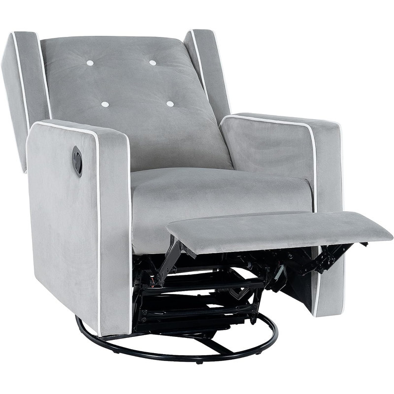Khyara 30" Wide Contemporary Soft Touch Swivel Rocker Recliner, Manual Recliner Chair, Light Gray Microfiber