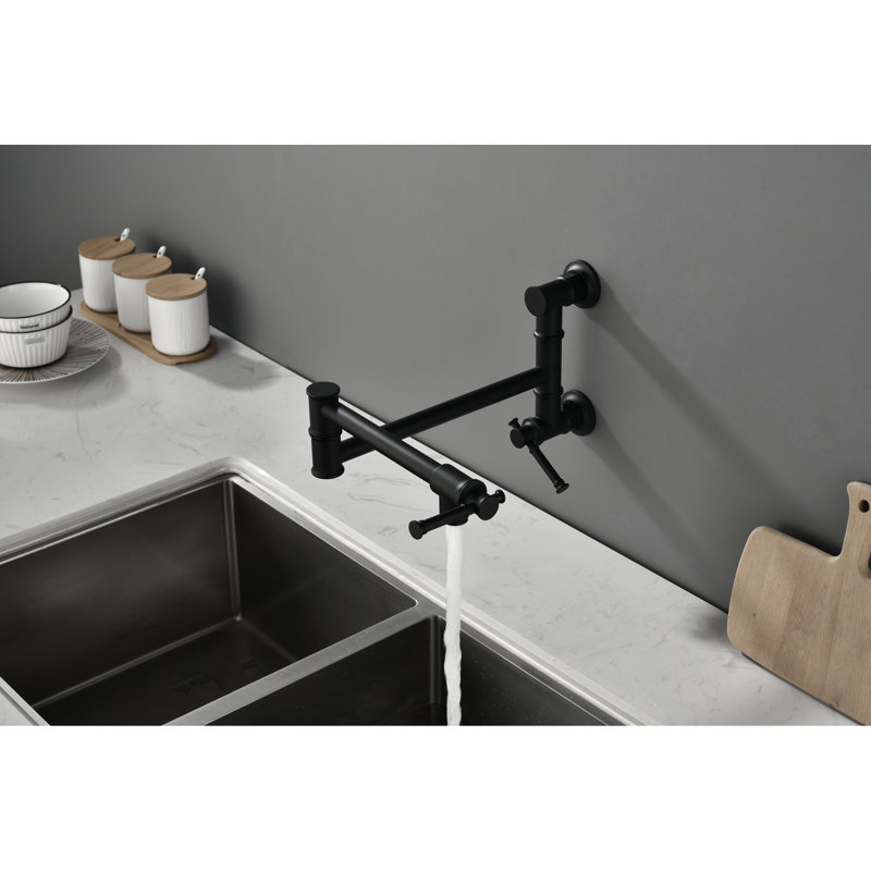 Wall Mounted Brass Pot Filler, Matte Black Finish With Arm And Corrosion Resistance For Easy Reach, Matte Black