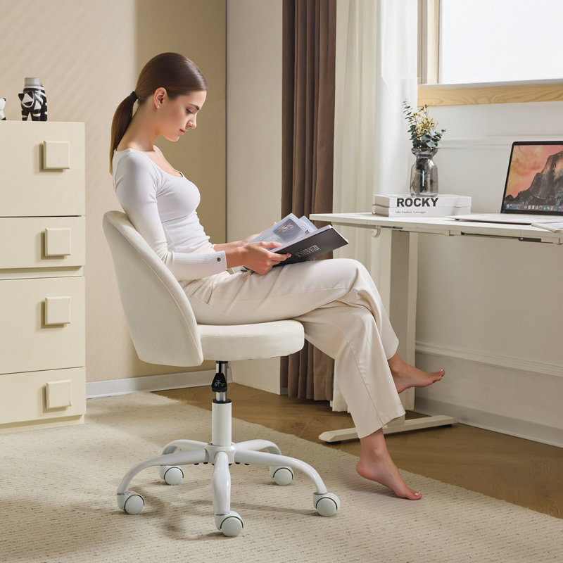 21" W Office Chair Task Chair With Wheels, White, Linen