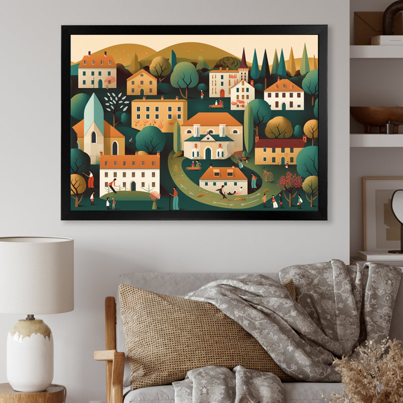 «Small Town Village I», reproduction d'art sur toile, Cadre photo noir, H 12 po x l 20 po x P 1 po