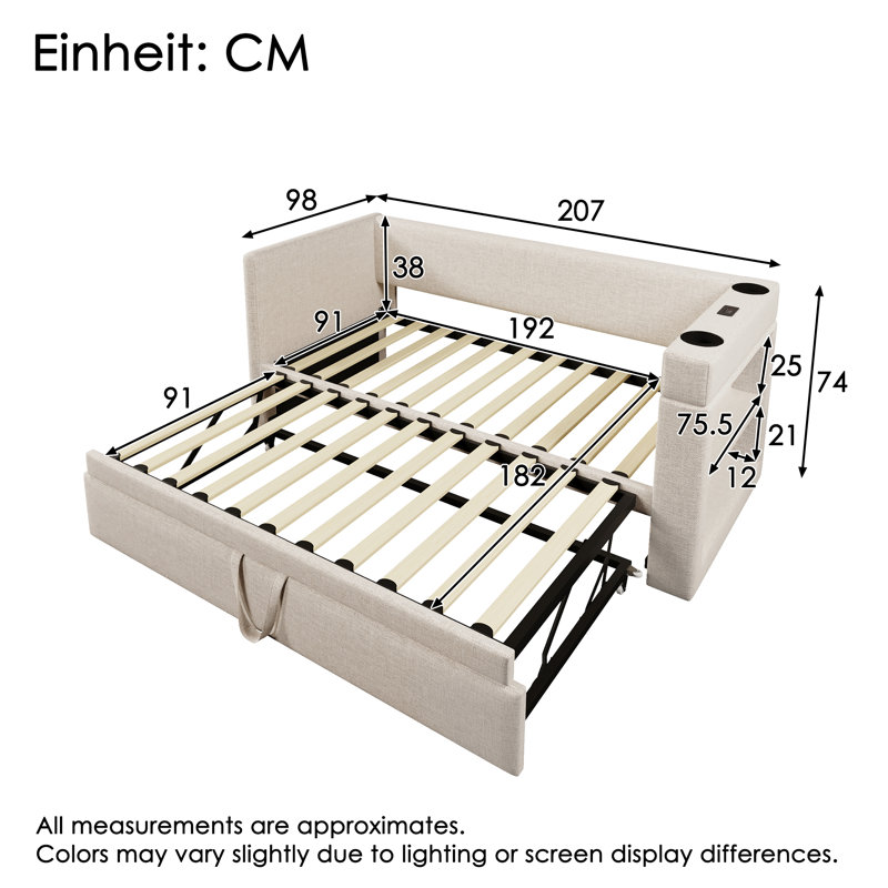 Upholstered Daybed with Trundle Bed, Beige