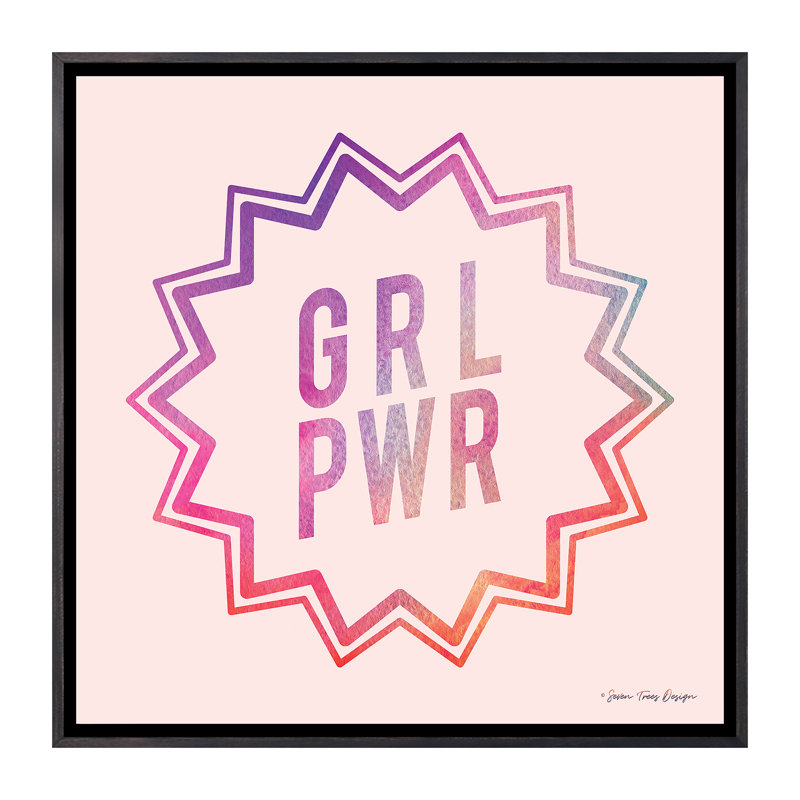 Girl Power II - impression d'art graphique, Toile avec cadre noir patiné, Pas de tapis, H 18 po x l 18 po x 1,5 po