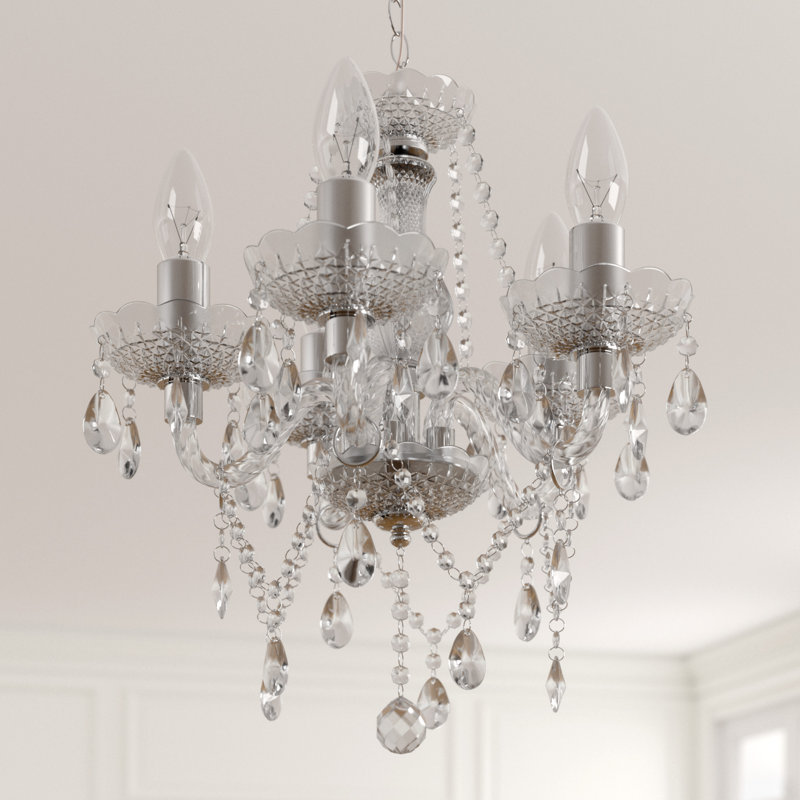 Xan 5 - Light Candle Style Chandelier, Clear/Chrome