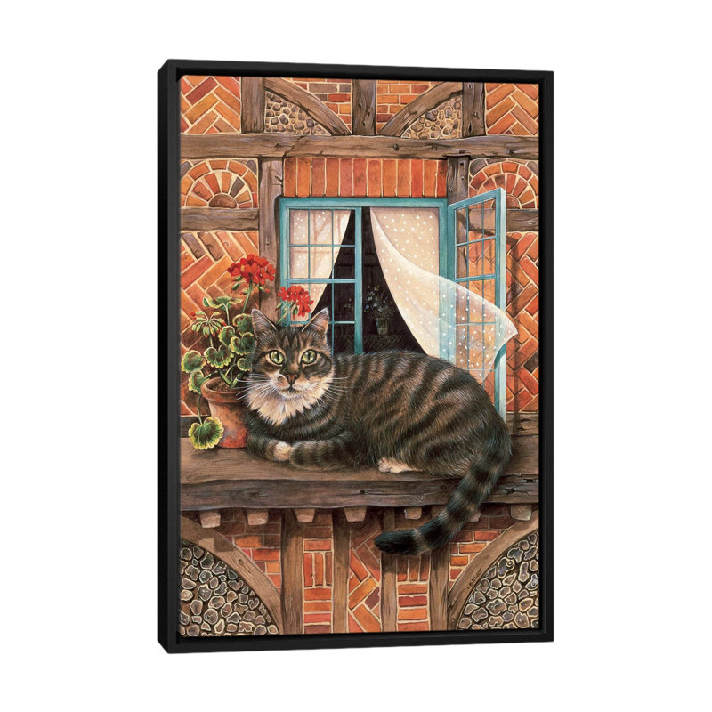 «Malteazer at the Window», impression sur toile, H 26 po x l 18 po x P 1,5 po, Toile avec cadre noir, Pas de tapis