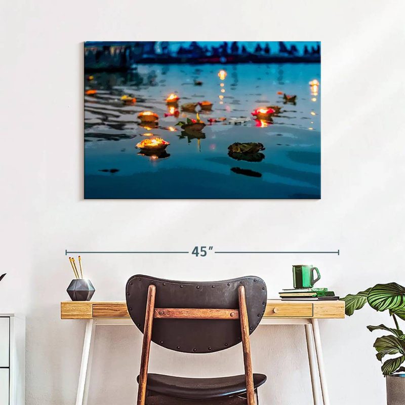 Ravi Ganges River Offerings, 26" H x 39" W