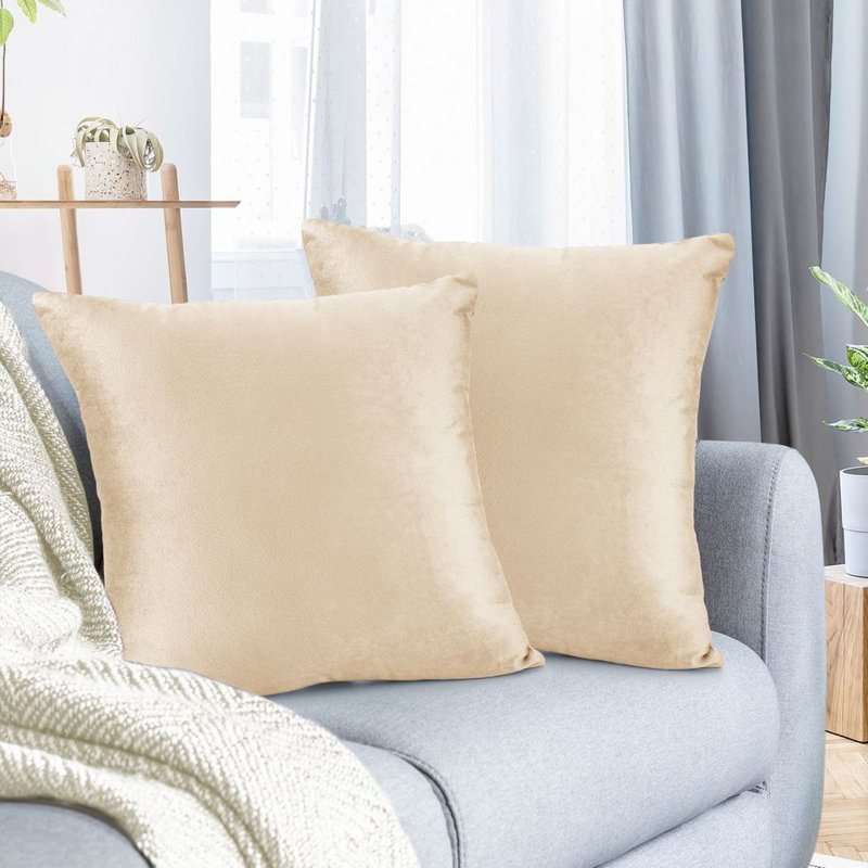 Nestl Velvet Decorative Throw Pillow Cover 2-Pack, Beige, 24"H x 24"W