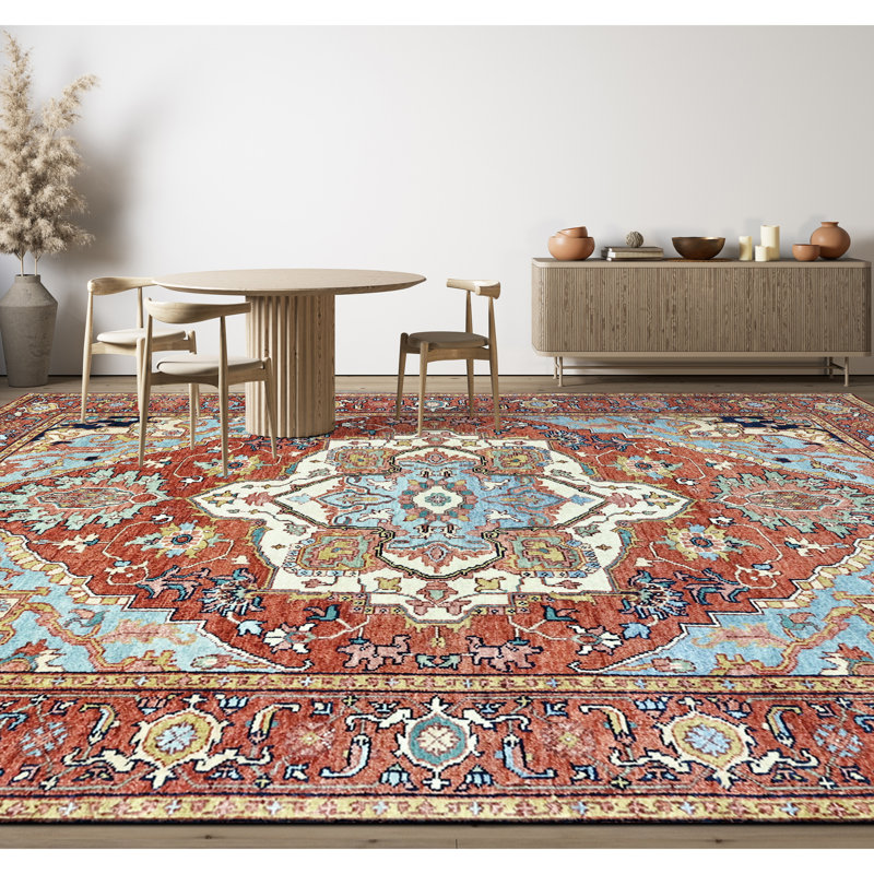Hand Knotted Wool Area Rug in Red, Rectangle 4' x 6'