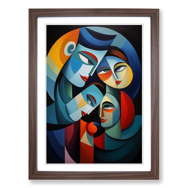 XYZ-FRM-V1223-4409 Loving Family Cubism No.2 - Single Picture Frame Print on Wood, Walnut , 46cm H x 34cm W x 2cm D