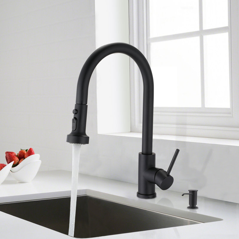 Matte Black Kitchen Faucet With Stainless Steel Pull Down And Soap Dispenser, Scratch Rust , 360 Rotatable Spout, High Flow 1.8Gpm To Scratches Rust,