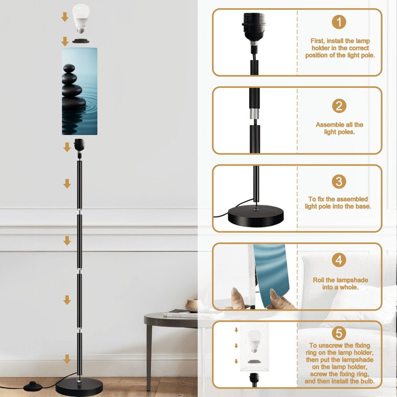 Lampe sur pied avec pierres turquoise et eau à intensité variable moderne avec télécommande et interrupteur au pied avec abat-jour