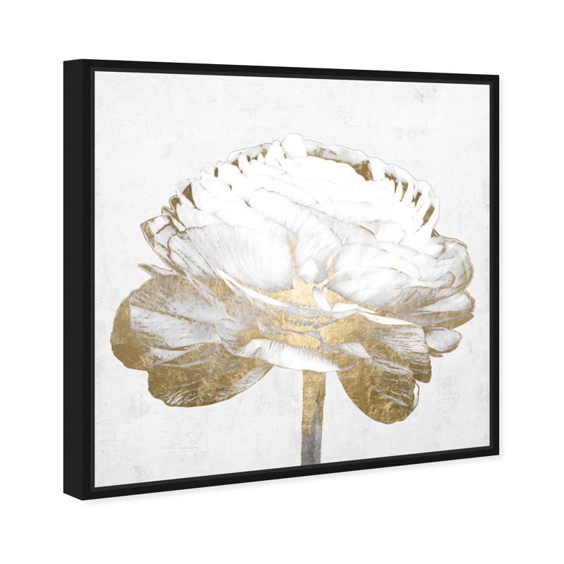 White Love Peony - peinture sur toile, H 16 po x l 16 po, Toile encadrée noire