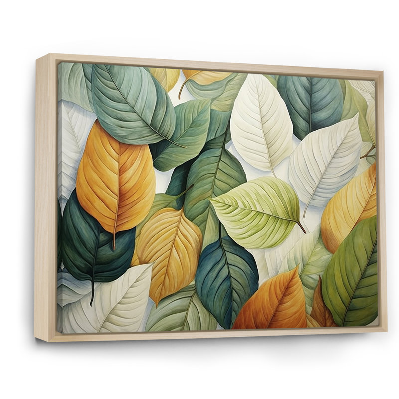 Feuilles vertes et jaunes Tranquility II - feuilles, art mural, H 16 po x l 32 po x P 1 po, Cadre naturel flottant