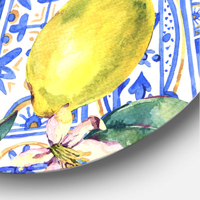 " Lemon Ornament On Blue Geometrical Pattern I "