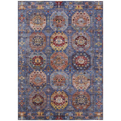 Machine Washable Indoor/Outdoor Xhevrie Denim Rug