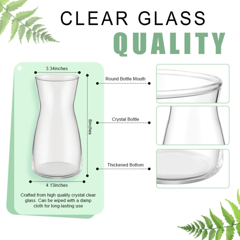 Set of 6 Clear Crystal Glass Flower Vases for Bouquets