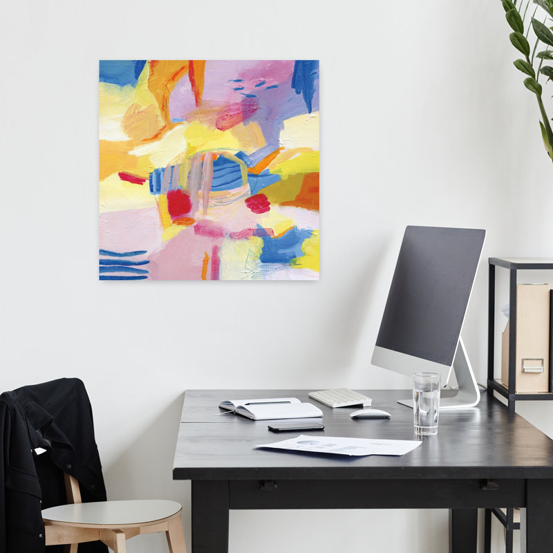 Abstrait pastel contemporain avec art abstrait bleu, H 18 po x l 18 po