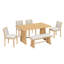 Ensemble de table de salle à manger de style rustique 6 pièces avec motif brossé, table de salle à manger rectangulaire avec pieds trapézoïdaux, 4 chaises rembourrées en lin et 1 banc rembourré pour la salle à manger et la cuisine-988638736