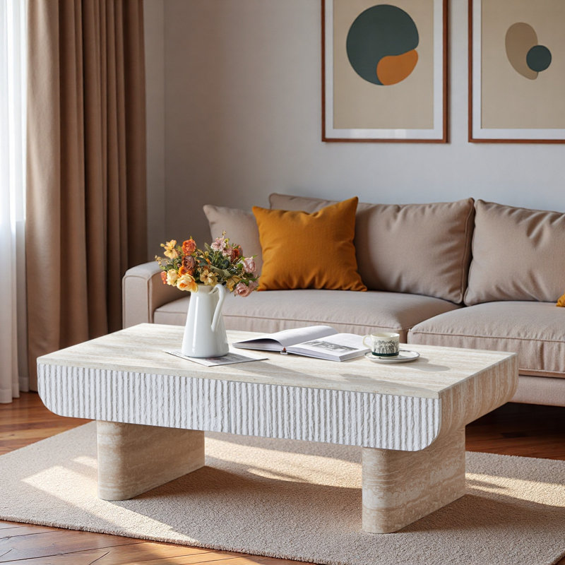 Table basse moderne avec 2 tiroirs cannelés