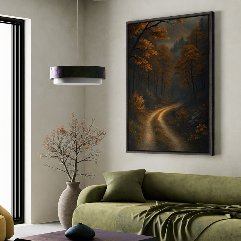 Art mural sur toile encadrée - Forêt d'automne, impressions murales pour chambre à coucher , H 24 po x l 16 po, Noir