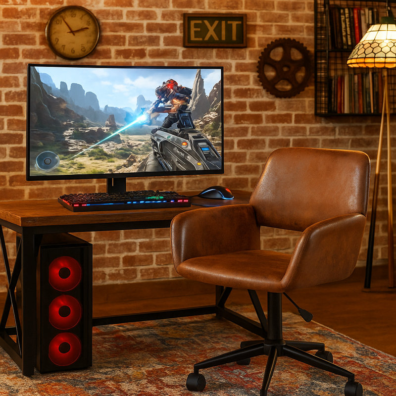 George Oliver Stateline Adjustable Ergonomic Swiveling PC & Racing Game Chair, Brown