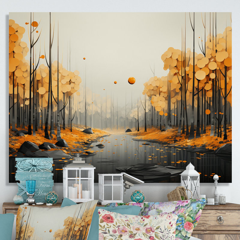 Berda «Bold» jaune et gris forêt I - impression, Toile tendue, H 34 po x l 44 po x P 1,5 po