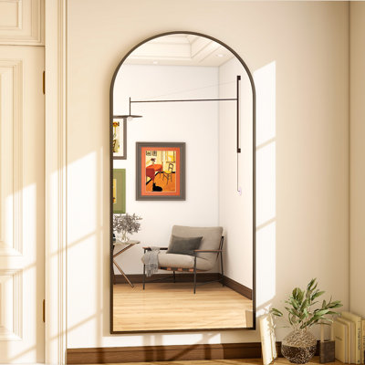 Leeron Oversized Arch Solid Wood Floor Mirror with Stand