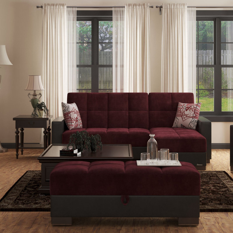 Repose-pieds avec rangement en microfibre Primenest Nimbusflow, Rouge profond