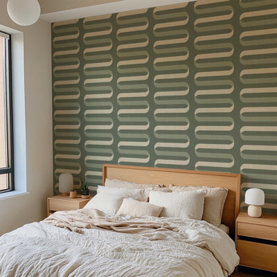 Folding Ribbon - Thyme Green Wallpaper