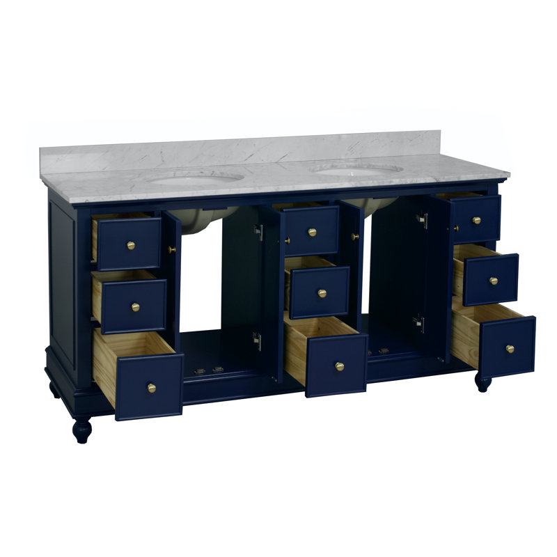 Ensemble de meuble-lavabo double 72 po Ferdinand, Bleu royal, Marbre de Carrare