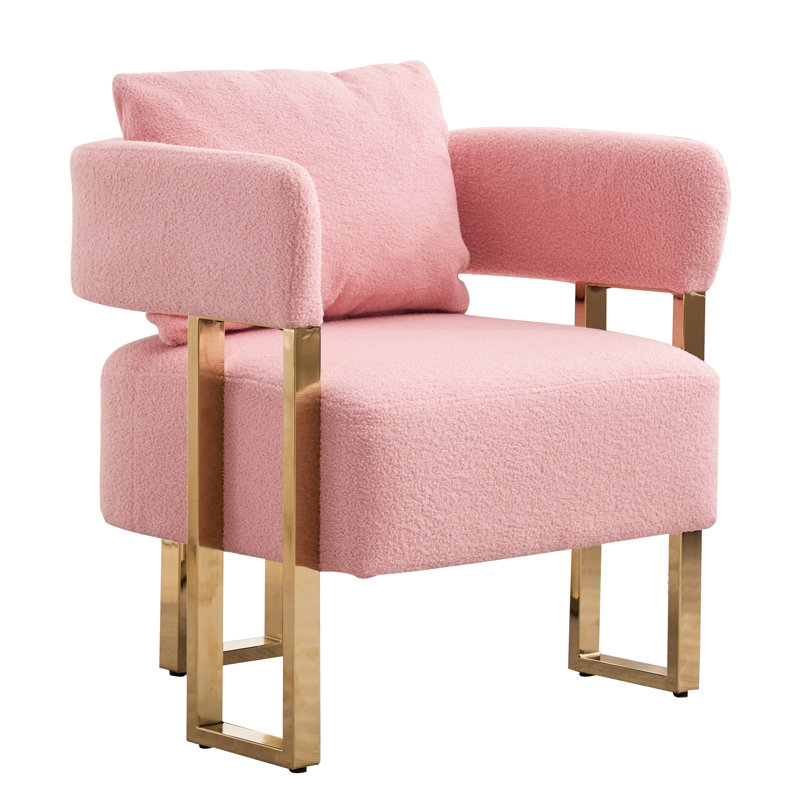 Chaise de salon rose avec support doré, rembourrage en molleton, pour le vestiaire, la salle de réception, le bureau, 1 siège confortable et moderne, pieds en métal doré - revêtement de 2 pièces, sans roulettes, soutien uniforme