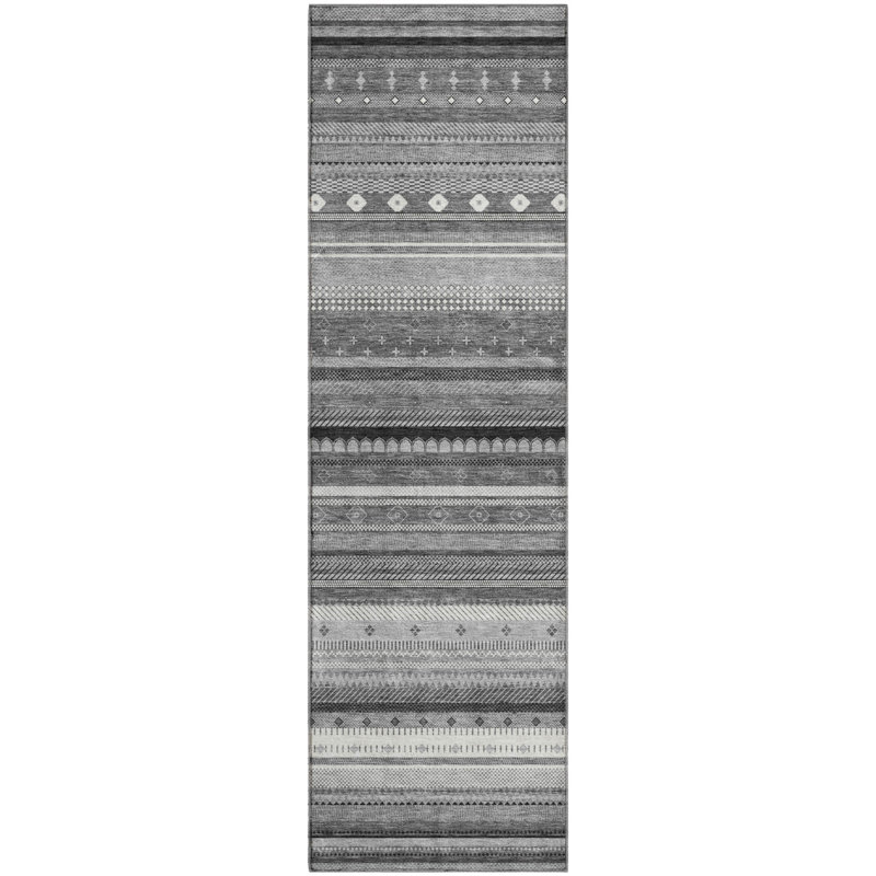 Tapis rayé de qualité supérieure Mayfield, Gris, Tapis de couloir 2 pi 3 po x 7 pi 6 po