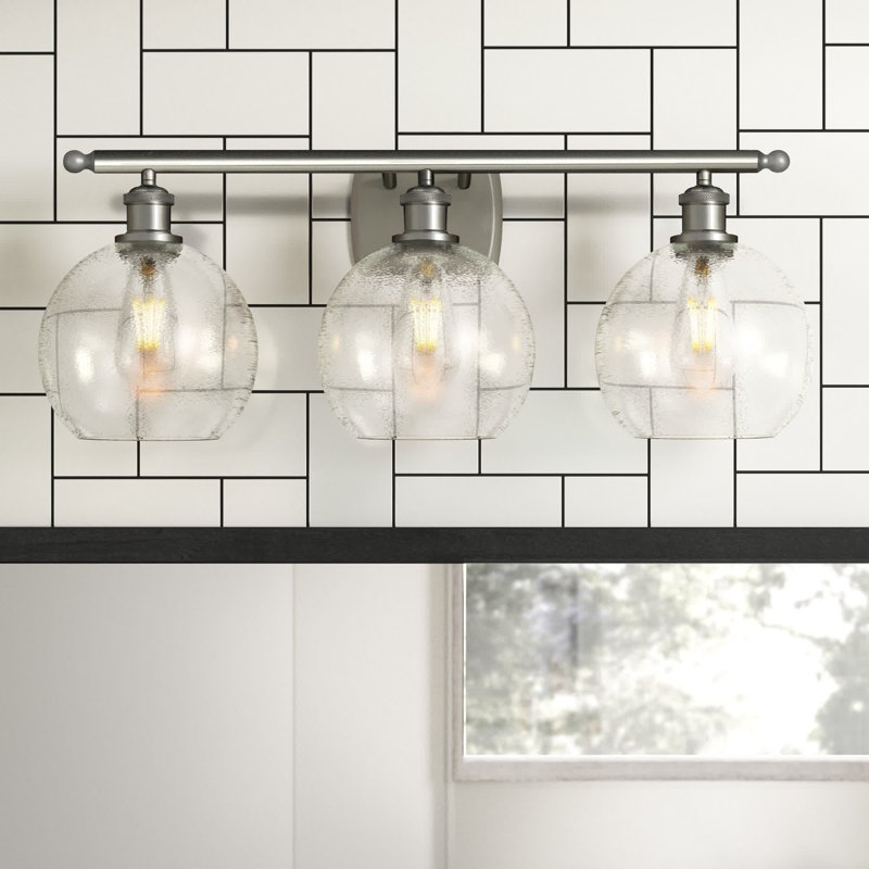 Baptista 3 - Light Dimmable Vanity Light, Clear Crackle, No Bulb Included, Antique Brass