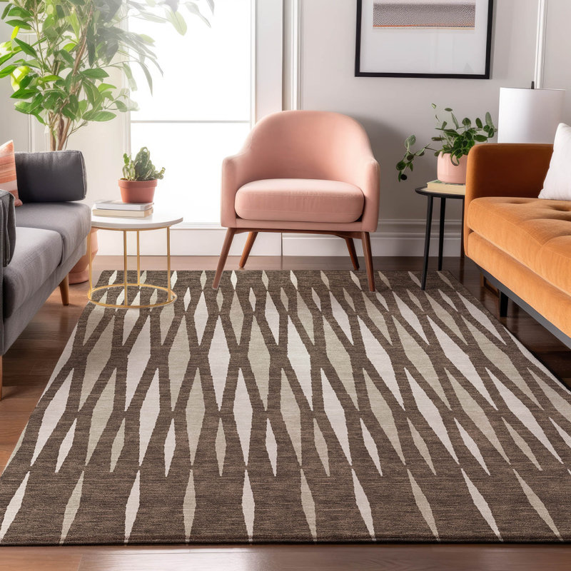 Tapis brun Prisco lavable à la machine de qualité supérieure, Rectangle 10 pi x 14 pi