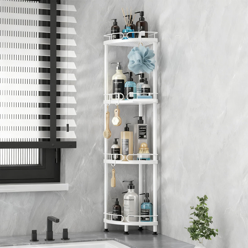 Serviteur de douche en coin en acier inoxydable à 4 niveaux avec crochets et porte-savon - Organisateur de salle de bain antirouille