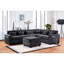 Canapé modulaire en chenille gris avec ports de charge personnalisables, poches latérales, dossier ajustable élégant, coussins, accoudoirs