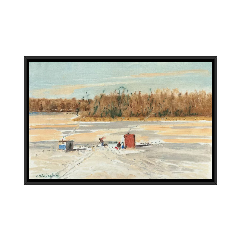 « ice fishing midi » par ernest chiriacka, impression sur toile tendue, H 18 po x l 26 po x P 1,5 po, Toile avec cadre noir